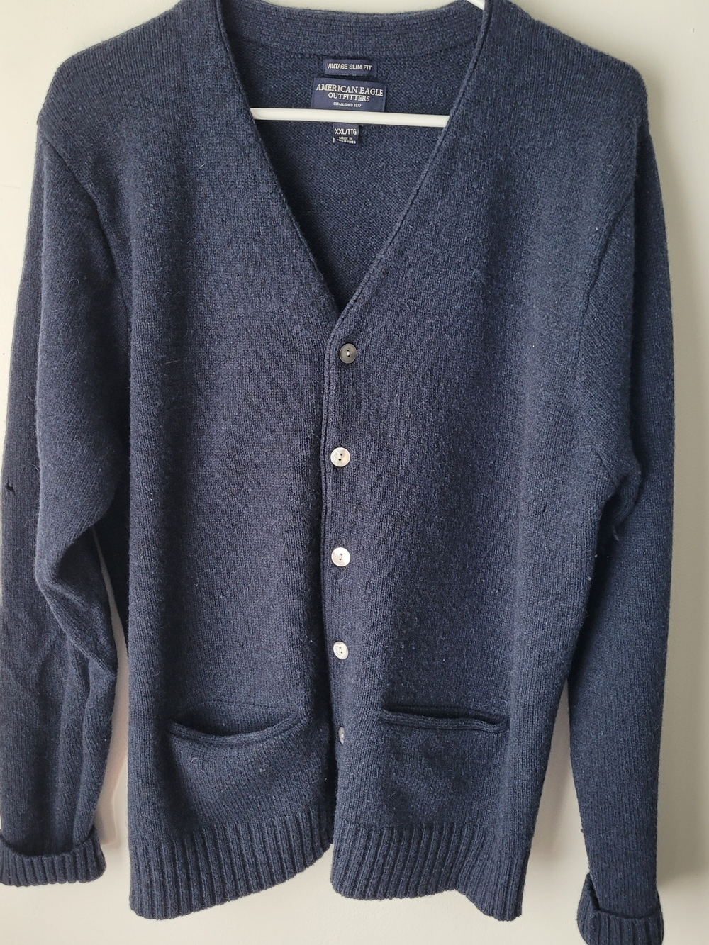 Vintage American Eagle Outfitters Men Dark Navy Button-Up Cardigan Size XXL